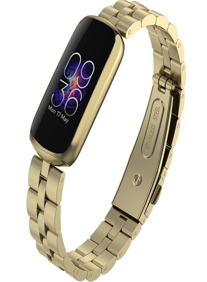 NINKI Gold Band Compatible for Fitbit Luxe Band,Luxury Stainless Steel Slim Strap for Fitbit Luxe Replacement Bands for Fitbit Luxe & Luxe Special Edition Women Men Gold - Image 1